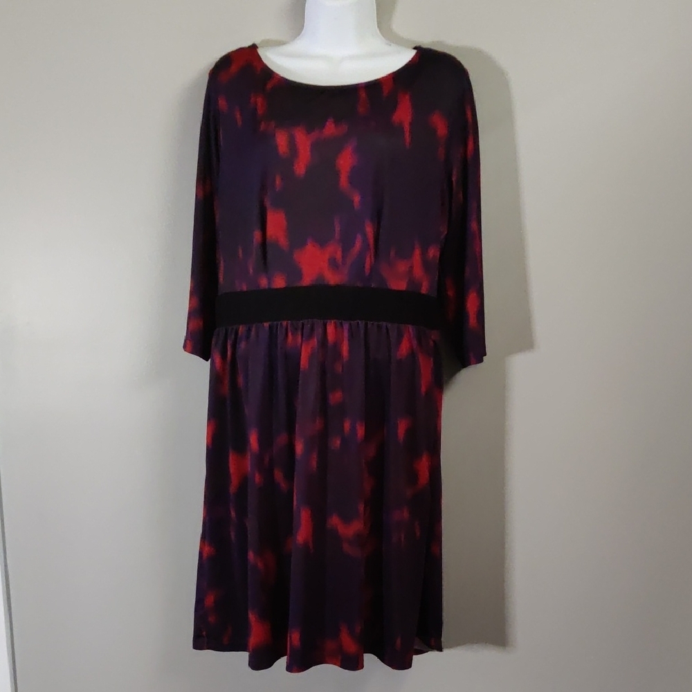 Triste Red and Purple 3/4 Sleeved Tie Dye Dress Size 1x